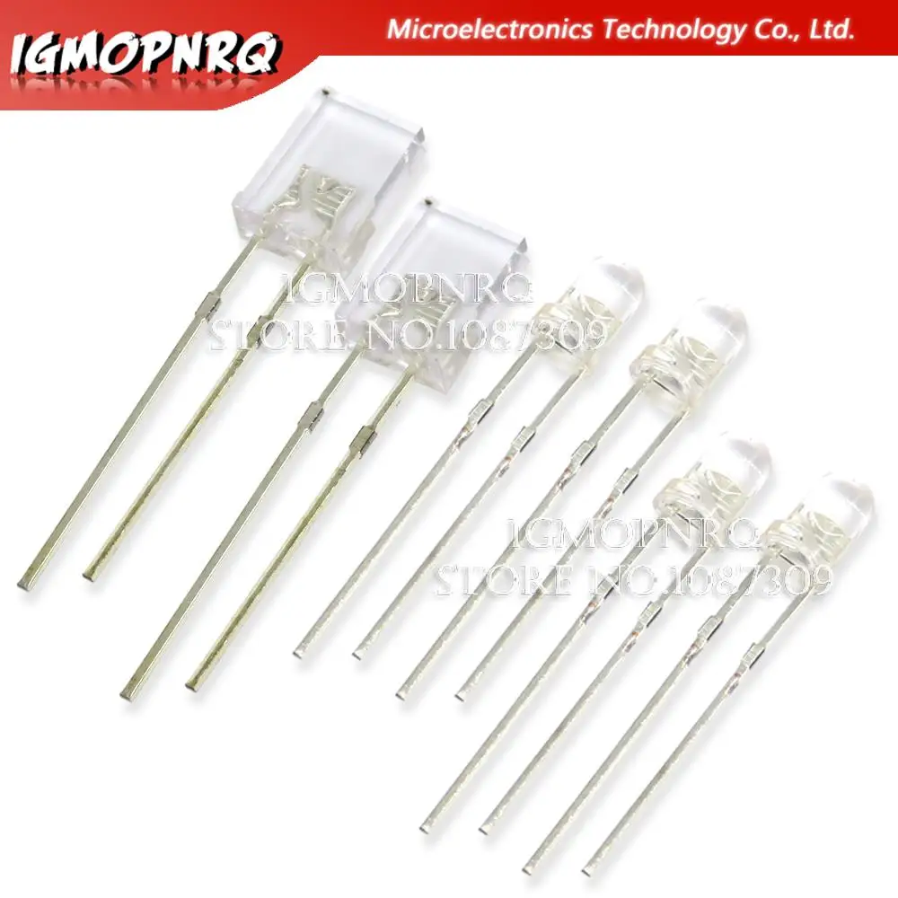 100Pcs Transparante Led-Lichtgevende Diode Blauw Rood Groen Wit Geel Paars Elektronische Diy Kit 2X3X4 2X5X7 3Mm 5Mm