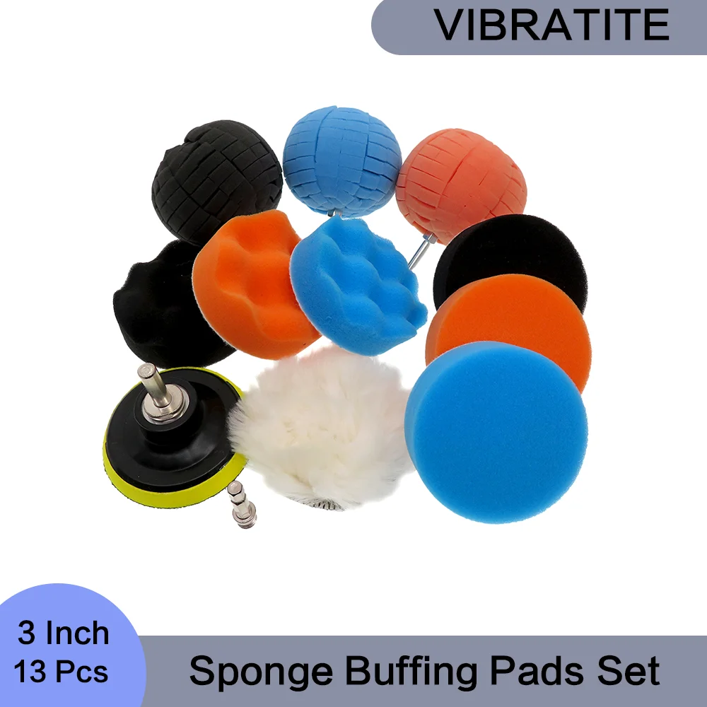 

3 inch Polishing Sponge Buffing Pads Set 13 Pcs with Waxing Pads Flat Pads M10 Drill Adapter for Auto Polishing Waxing Sealing