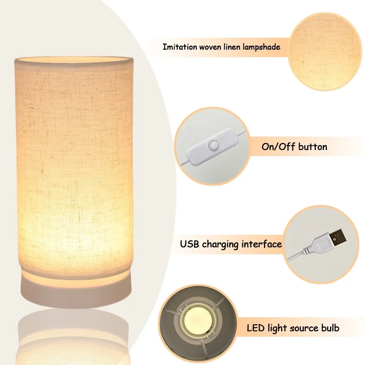 1pc Modern Minimalist Round Fabric Table Lamp, Warm Flicker‑Free Light, Compact and Elegant, Decoration for Bedroom image 5