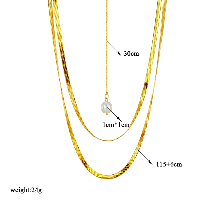 DIEYURO 316L Stainless Steel Gold Color Extra Long Flat Snake Chain Pearl Pendant Necklace For Women Girls Fashion Jewelry Gifts