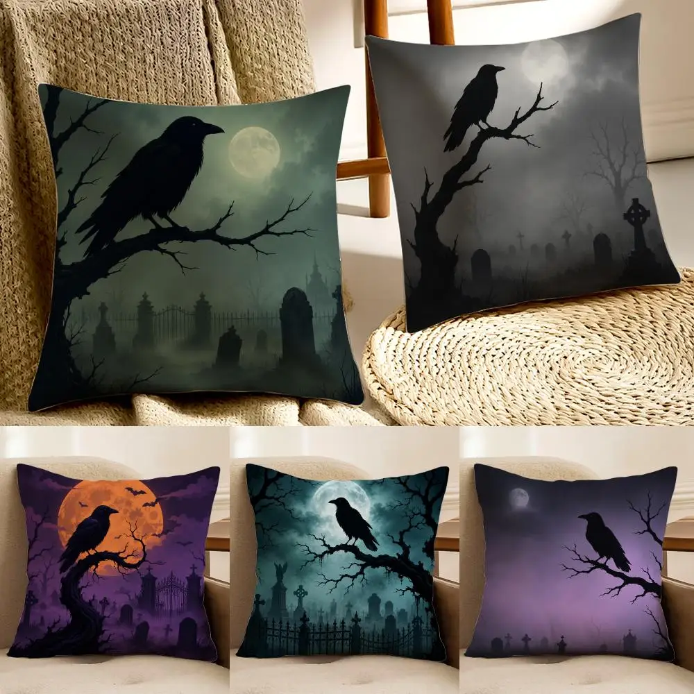 Halloween Raven Cushion Cover Pillowcase Anti-dustmite living Room Sofa Decor Cushion Room