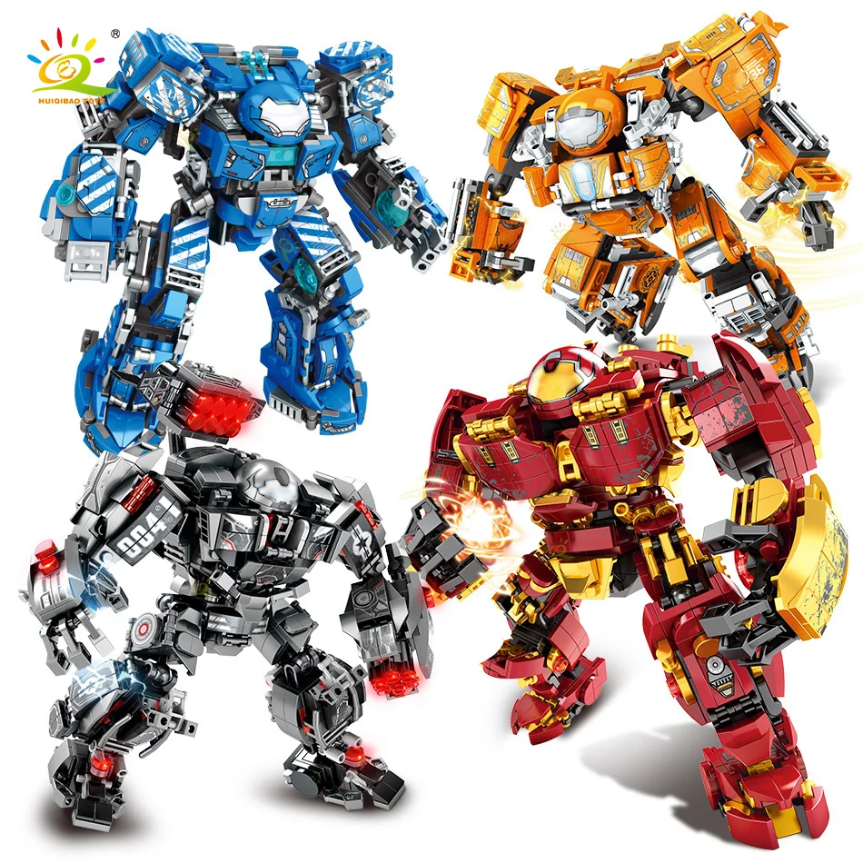 HUIQIBAO City War Super Armor Robot Building Blocks Military Warrior Mecha Figures Weapon Bricks Toys Man For Children Gift