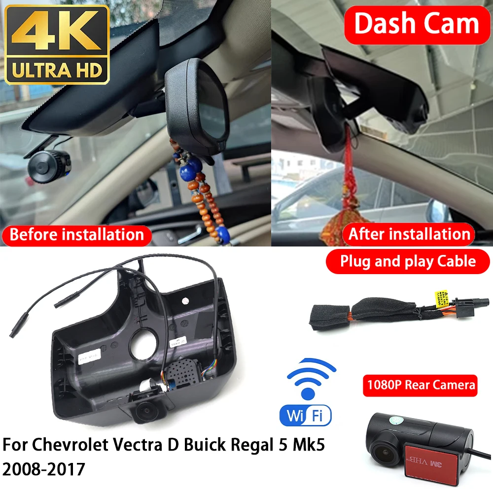 Cámara para Auto Chevrolet Vectra D Buick Regal 5 Mk5 2008-2017, 4K 2160P, Cámara Delantera y Trasera, DVR, Wifi, Plug & Play, Grabadora de Video