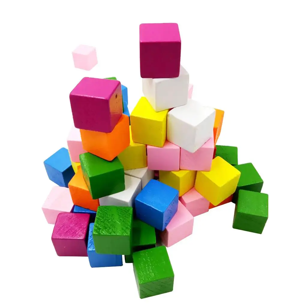 50 Pieces Assorted Wooden Shapes Blocks Cube Embellishments for Kids Creative