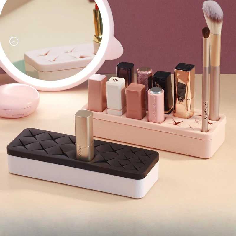 

Silicone Cosmetic Organizer 16 Compartments Makeup Brush Holder for Lipstick Nail Polish Desk Storage Box Vanity Accessories