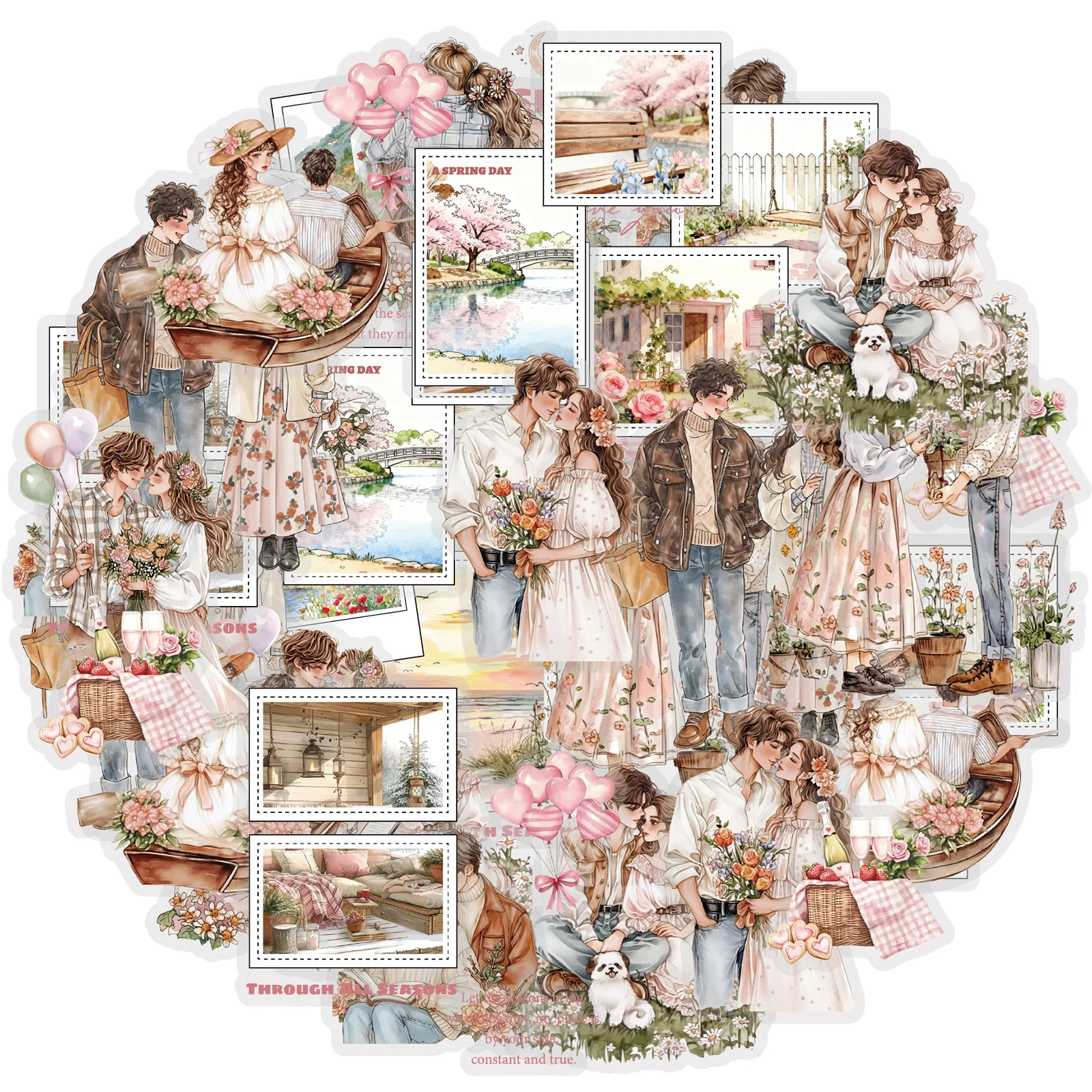 에토리 라이프 15개입 로맨틱 커플 데이트 스티커 야외 고백 장면 장식 스티커 노트북, 휴대폰 스티커, 사진 앨범, 방 장식, 스크랩북 용품, 어린이 선물 가방, DIY 공예품, 학교 용품, 발렌타인 데이 선물, 발렌타인 데이 스티커, 장난감 스티커