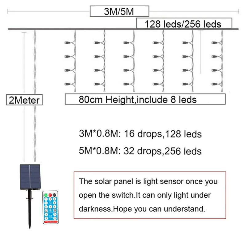 5/6m 태양 LED 커튼 고드름 조명 USB 크리스마스 화환 요정 문자열 빛 꽃 빛 웨딩 파티 거리 안뜰 장식