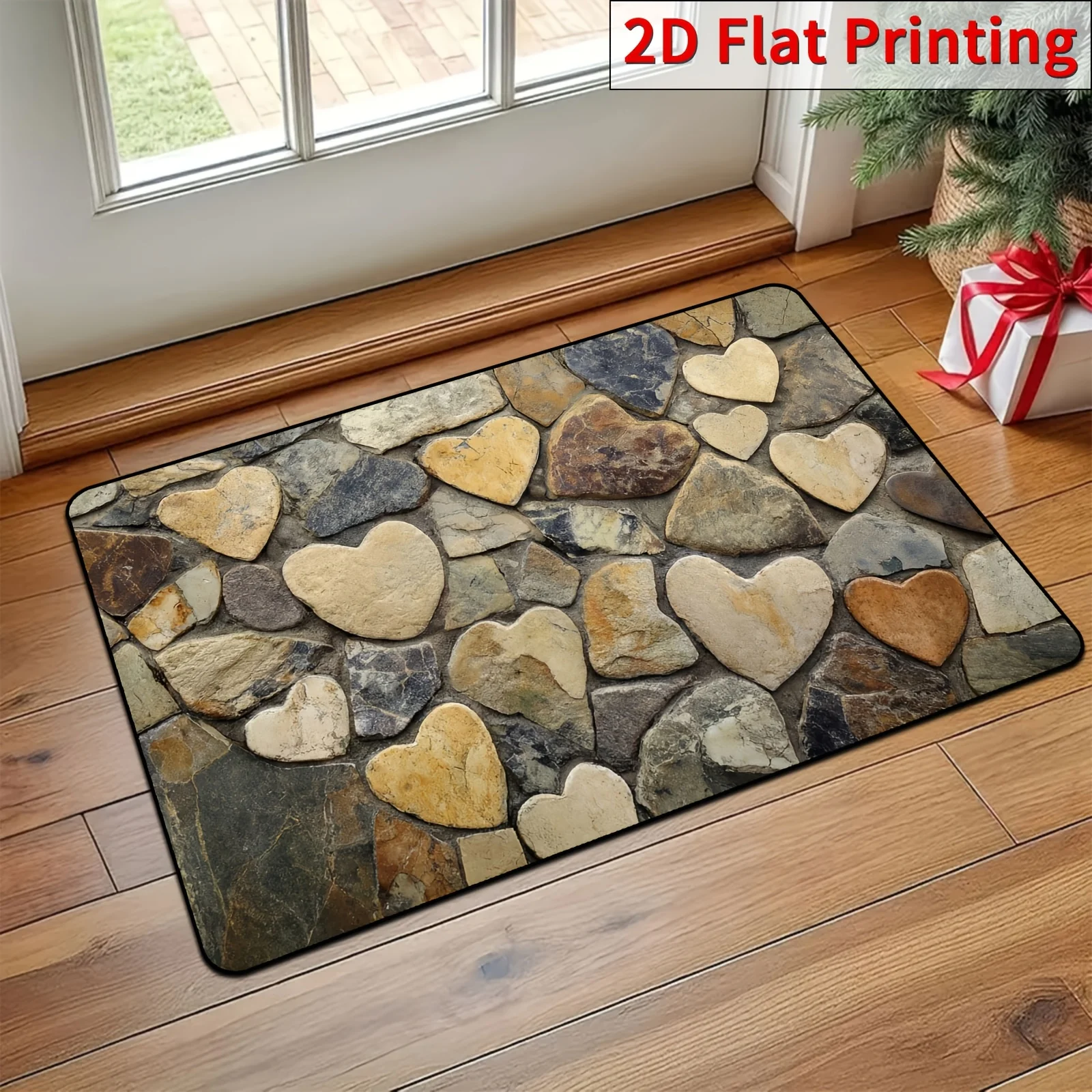 Coastal Shell Entrance Doormat  Natural Pebble and Seashell Scenery Graphic Rug Beach Ocean Style Decor Mat for Front Household