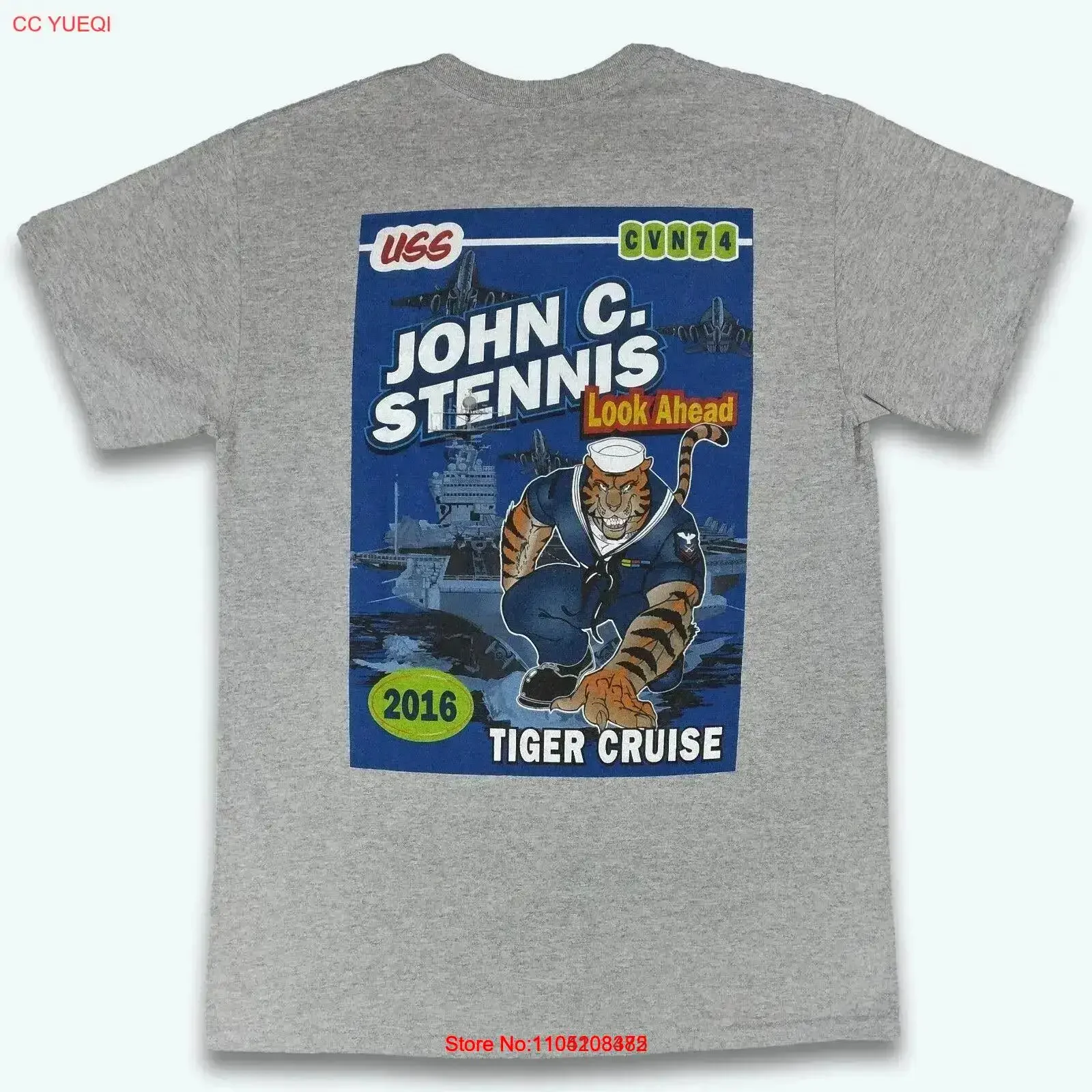 

Мужская футболка USS John C Stennis среднего серого цвета, темно-синего цвета 2016, двухсторонняя винтажная стираная мужская футболка унисекс
