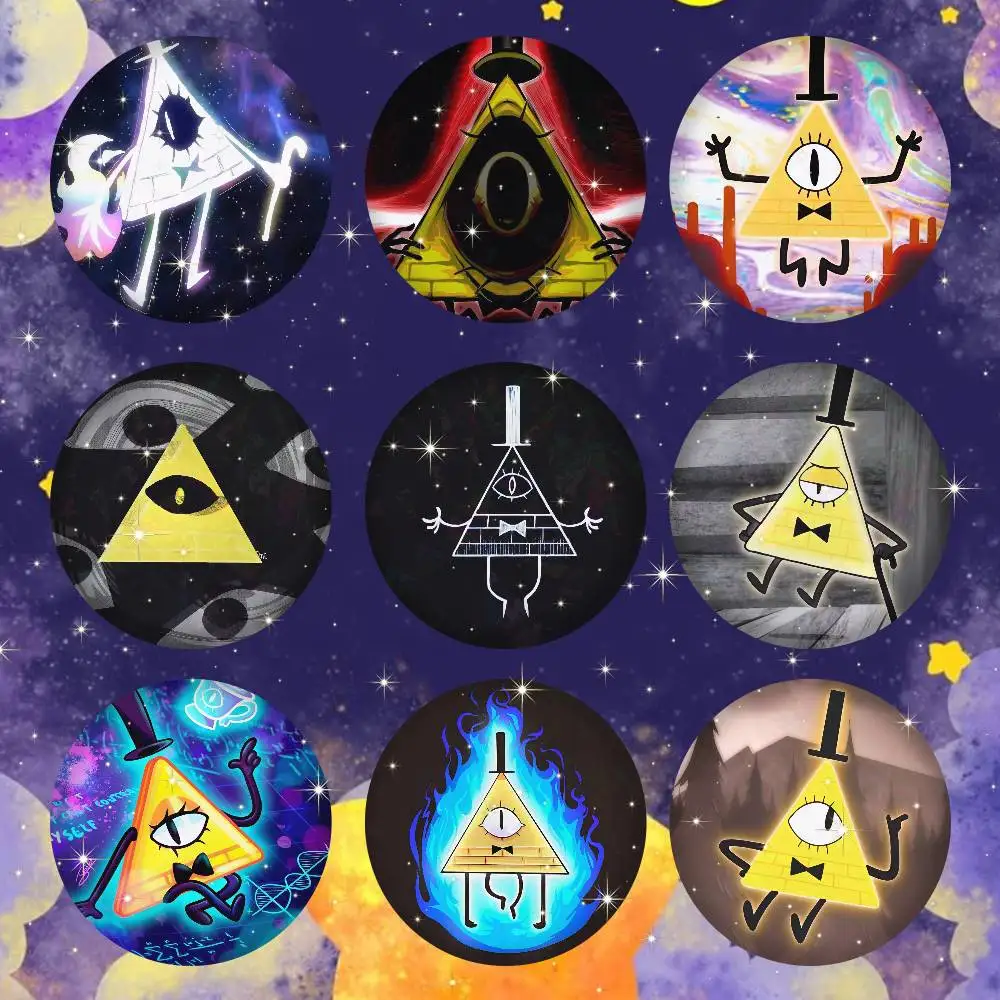 Gravity Falls Bill C-Cipher  Snap-in Pins Cartoon Character Round Creative Brooches for Backpack Accessories Jewelry Gifts