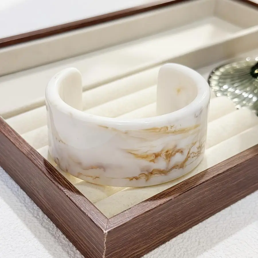 1/5/10/20/50/100pcs Marble Vein Resin Open C-Shaped Wide Bangle, Glossy Design Women'S Fashion Jewelry, Multi-Color Optional Dai