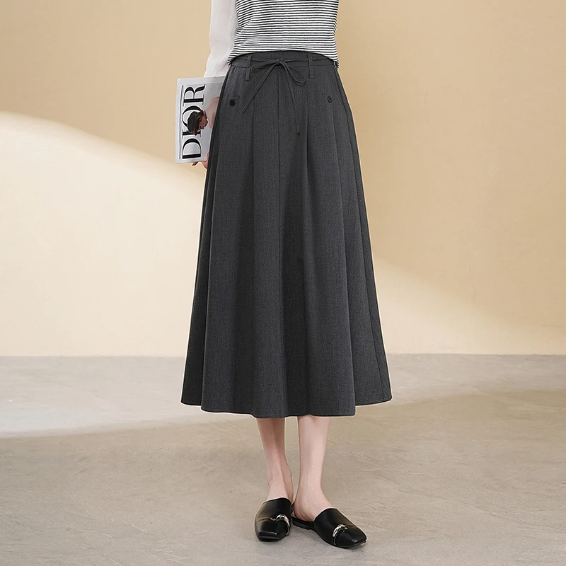 

Корейская модная плиссированная юбка-миди с завышенной талией из полиэстера, весна 2025, новинка, повседневная, элегантная