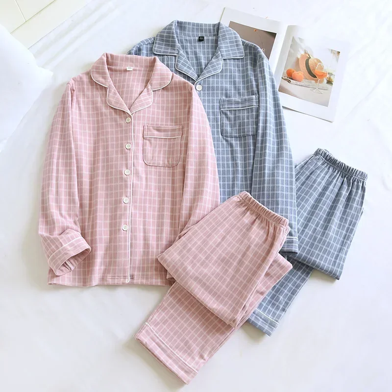 

2025 New Couple's Checkered Pajama Set for Autumn and Winter Warmth,Men's and Women's Long sleeved Pants,Two piece Home Clothes