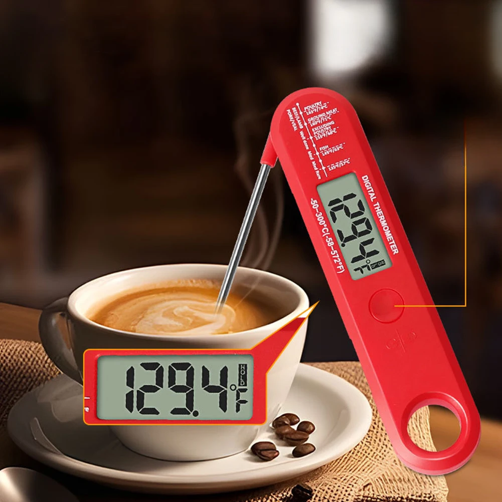 Digital Meat Thermometer For Food Cooking Waterproof Kitchen Foldable Probe Large LED Display With Backlight BBQ Tool