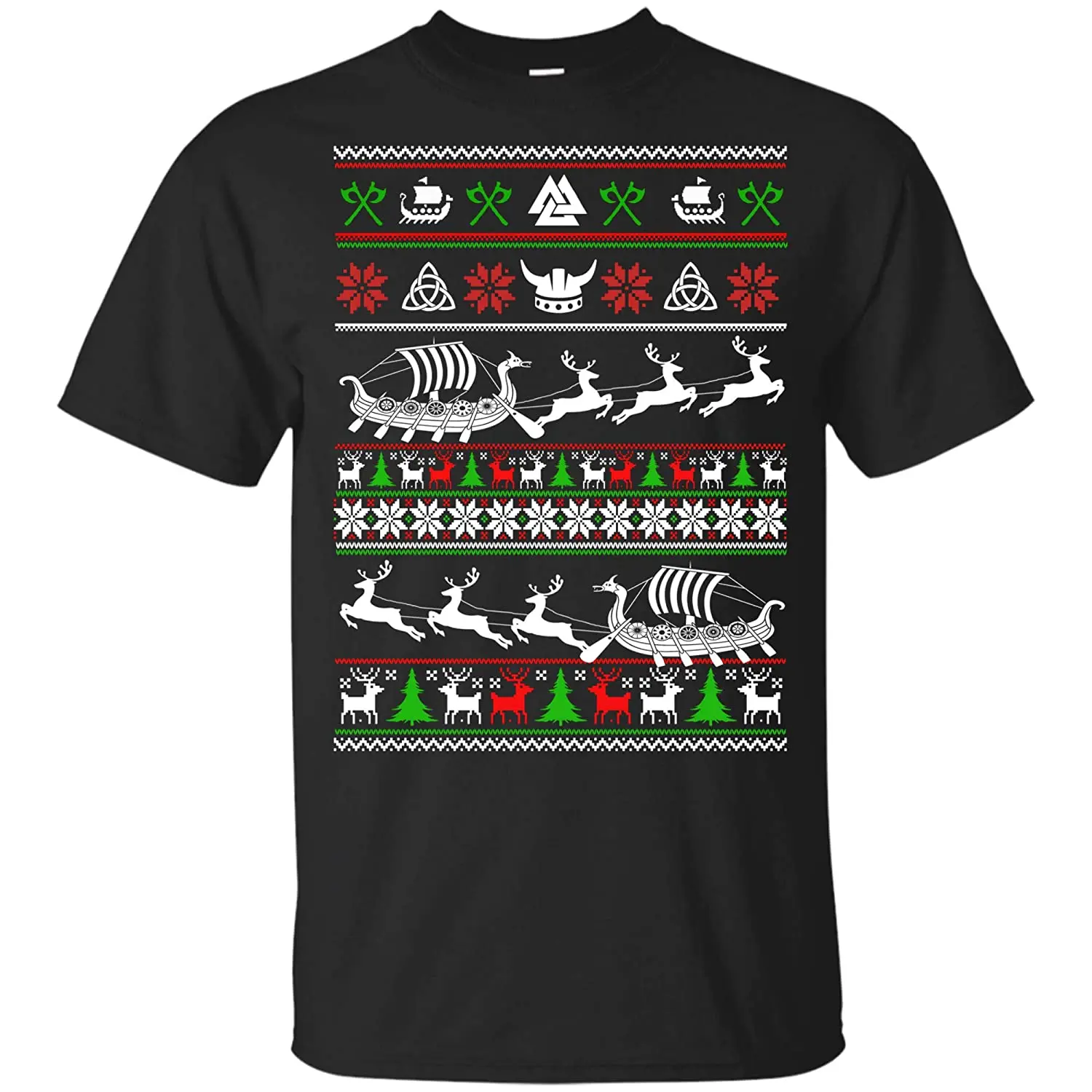 Funny Vi king Dragon Boat Sledge Ugly Christmas Sweater T-Shirt 100% Cotton O-Neck Short Sleeve Casual Mens T-shirt Size S-3XL