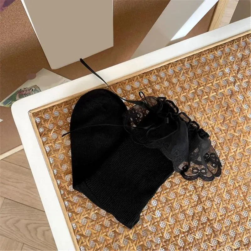 Y88A Ruffle Mesh Splicing Socks Short With Bows Dekorasi Kapur Kru Mahasiswa