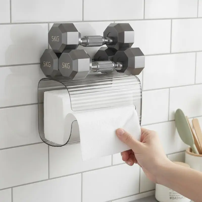 Wall Mounted No Wall Damage Transparent Tissue Box Holder Multifunctional Paper Dispenser for Rental Apartment