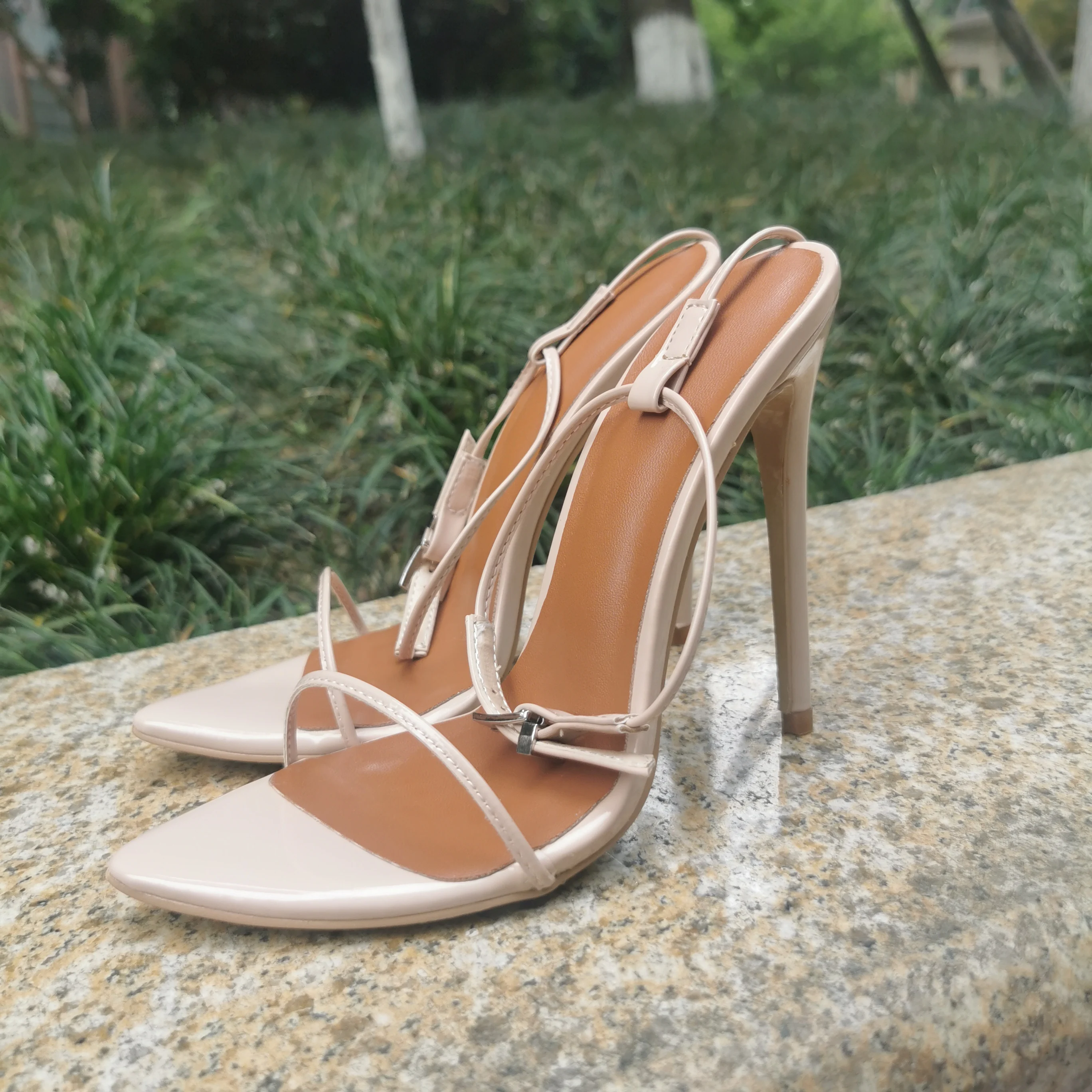 مثير أحذية الصيف الصنادل للنساء حجم كبير 45 عالية الكعب الوجه يتخبط الأشرطة الضيقة حفل زفاف أحذية الرقص أحذية نسائية #6