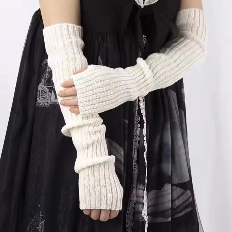 Fashion Winter Arm Sleeves Fingerless Gloves For Women Knitted Arm Warmers Long Half-finger Glove Punk Gothic Fingerless Mitten