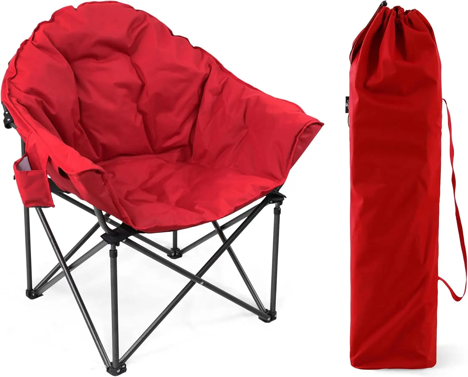

Heavy-Duty Oversize Camping Chair Round Moon Saucer Chair Padded with Cup Holder and Carry Bag Folding Chair