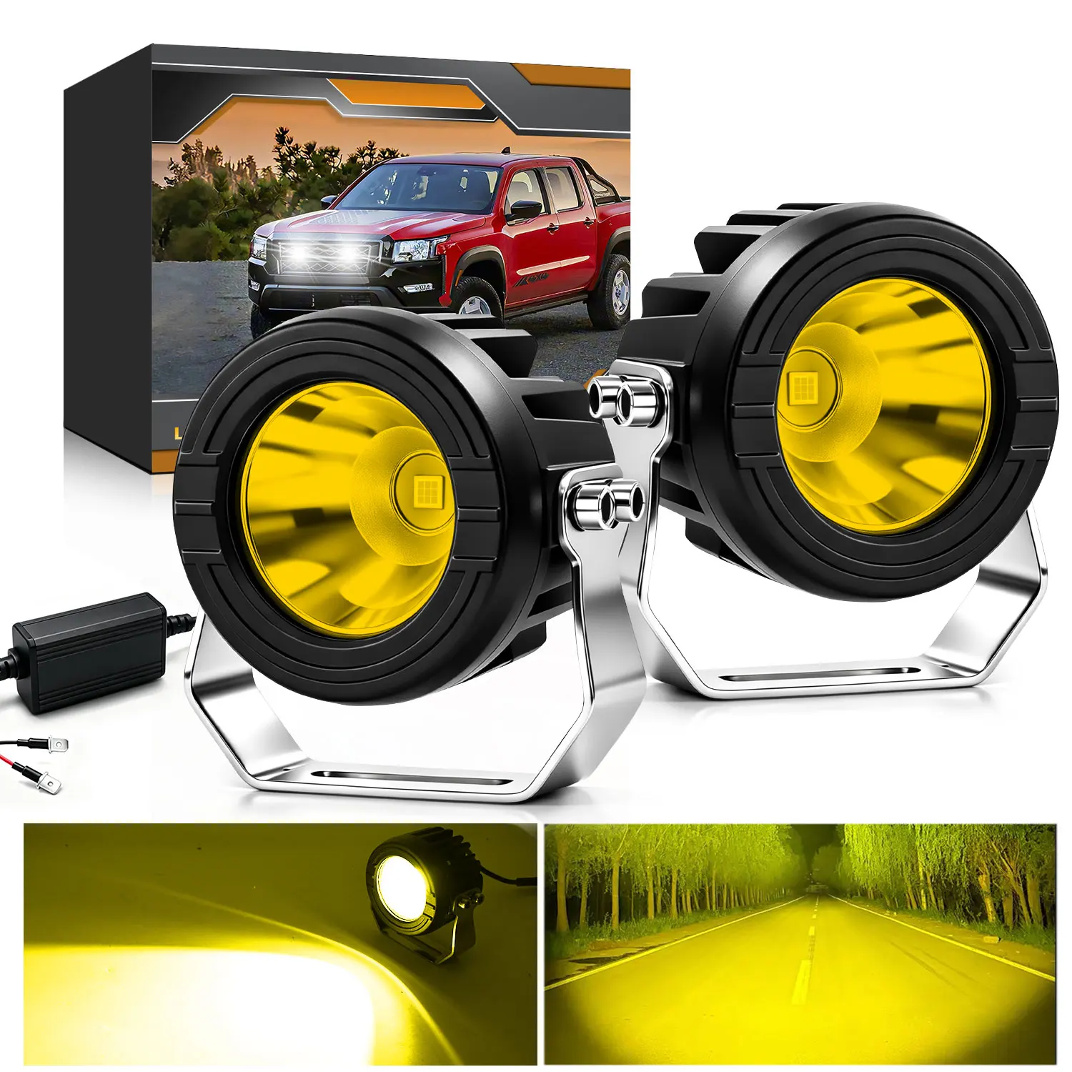 HYNBYZJ 3Inch LED Pods Light 280W 12800LM Spot Flood Combo Beam Car Work Light for Trucks Offroad SUV UTV ATV Boat