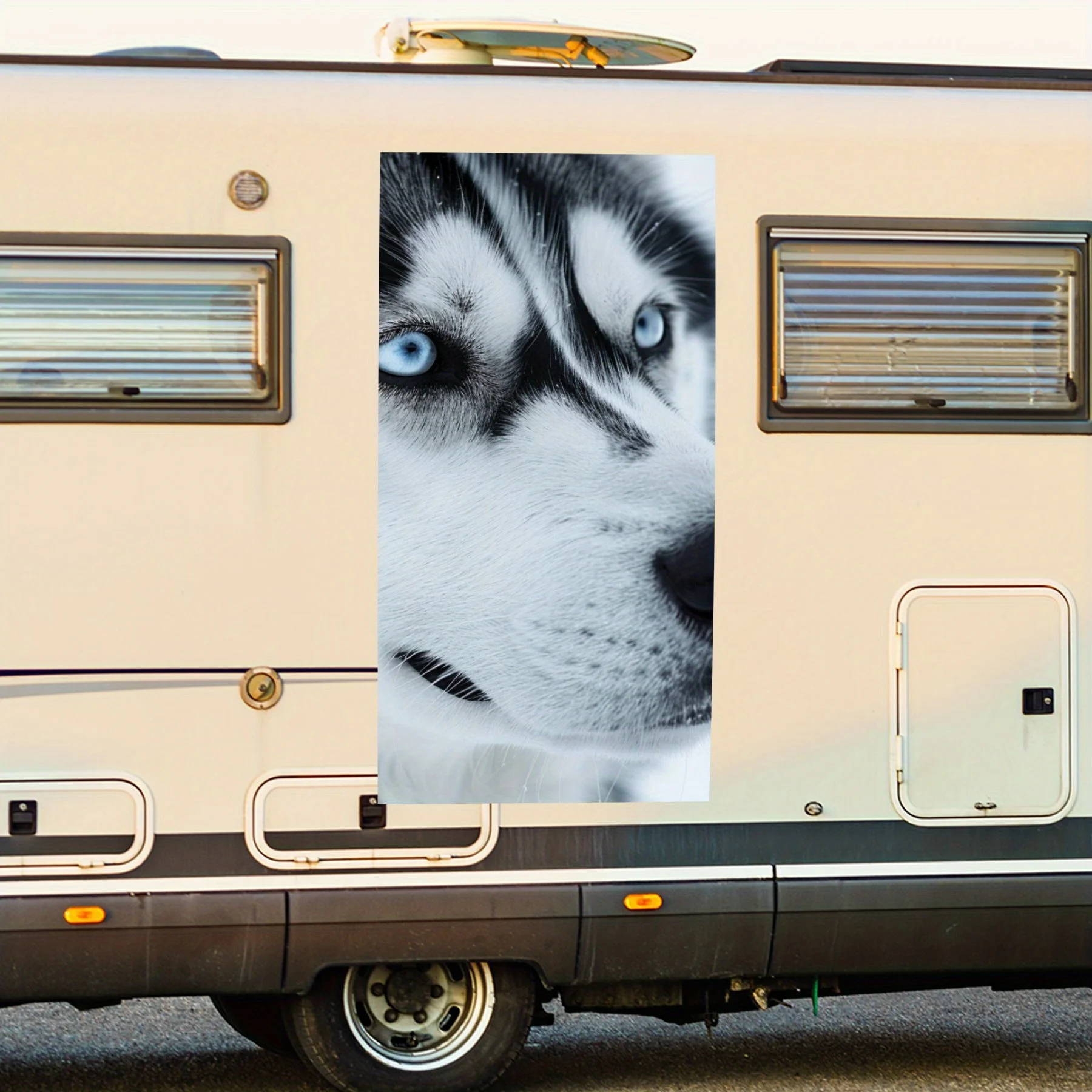Husky Face Motorhome Car Door Sticker PVC Self Waterproof Stick, Striking Auto Exterior Accessories Decor Protect Gift for Car L
