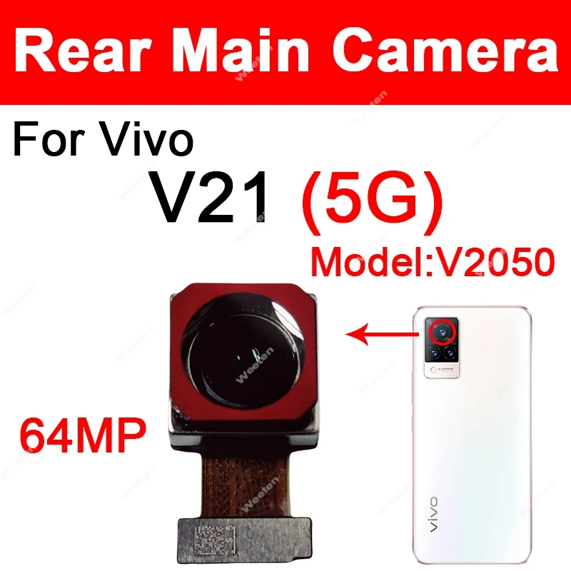 Rear Main Front Camera For Vivo V21 4G V2066 V2108 V21 5G V2050 Front Selfie Facing Primary Back Main Camera Flex Cable Parts