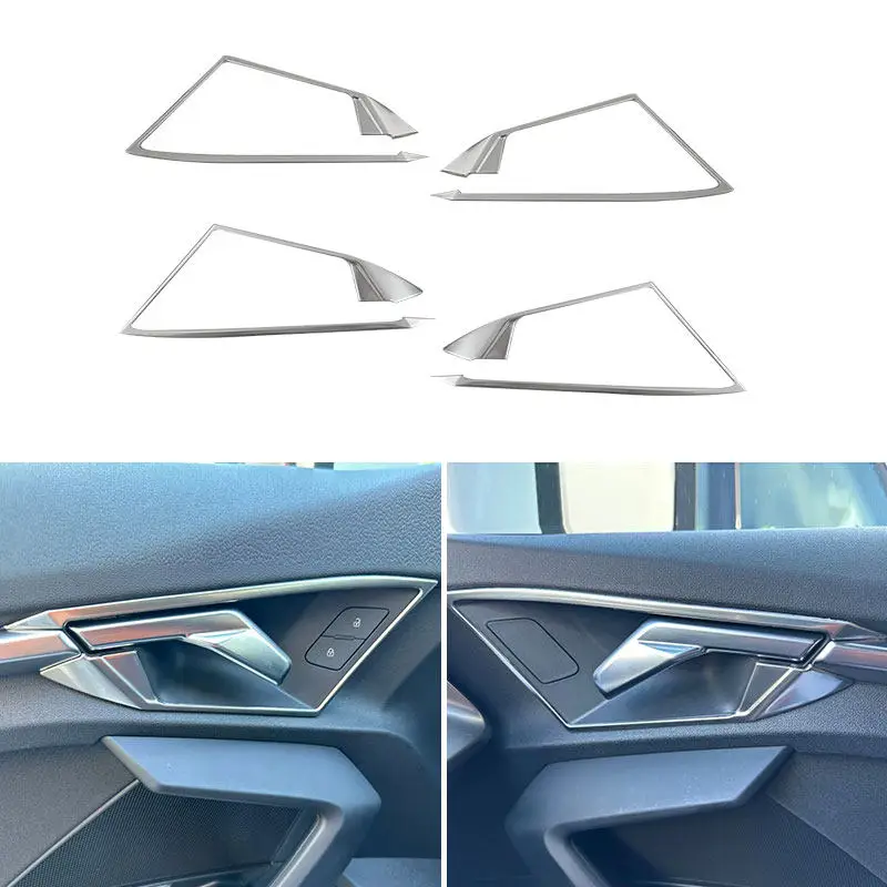 

Car Inner Carbon Fiber Texture / Matte Silver Stainless Steel Door Handle Frame Trim For Audi A3 8Y 2021-2022 4pcs