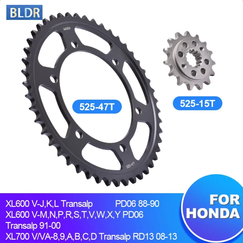 525-15T 47T Motorcycle Accessories Front Rear Sprocket Gear Wheel Kit for Honda XL600 XL 600  PD06 Transalp XL700 2008-2013
