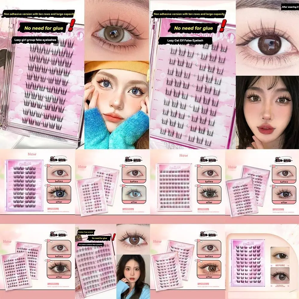 Cílios Postiços Reutilizáveis de Alta Qualidade, Autoadesivos, Naturais, 10 Fileiras de Cílios em Grupo, Sem Cola, Cílios Macios Idol