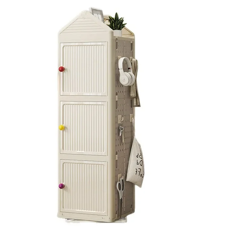 Foldable storage cabinets, cream wind dopamine book lockers, household multi-layer pulleys, rotating shelves