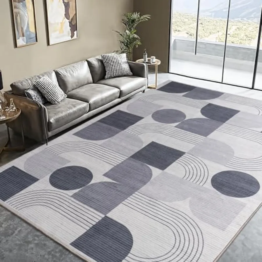 

Large Machine Washable 5x7 Area Rug for Bedroom Living Room, Soft Modern Geometric Abstract Grey Faux Wool Non-Shedding Indoor