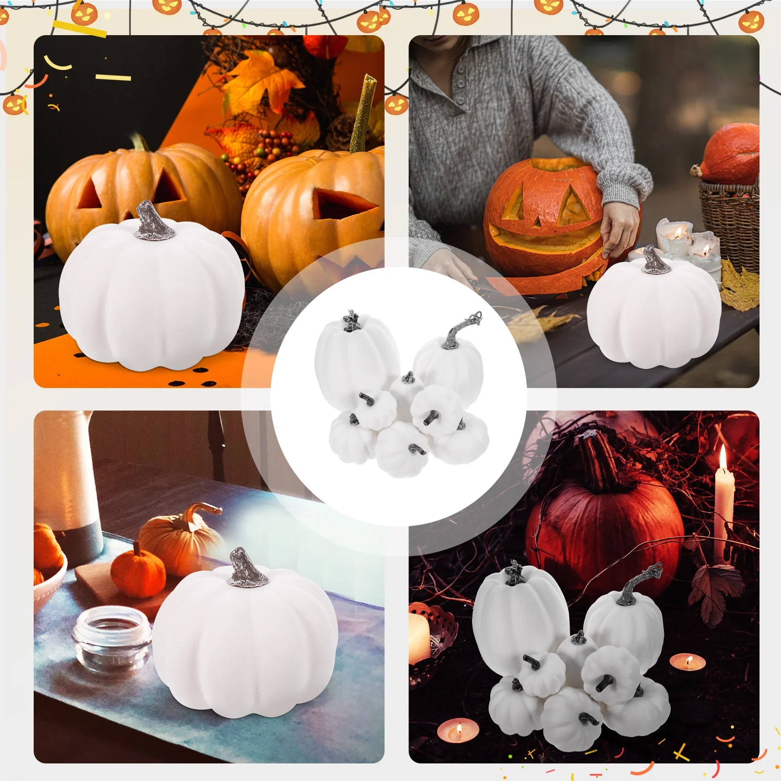 

8pcs White Pumpkin Decoration Props Blank Artificial Mini Pumpkins for Halloween Thanksgiving DIY Fall Home Decor