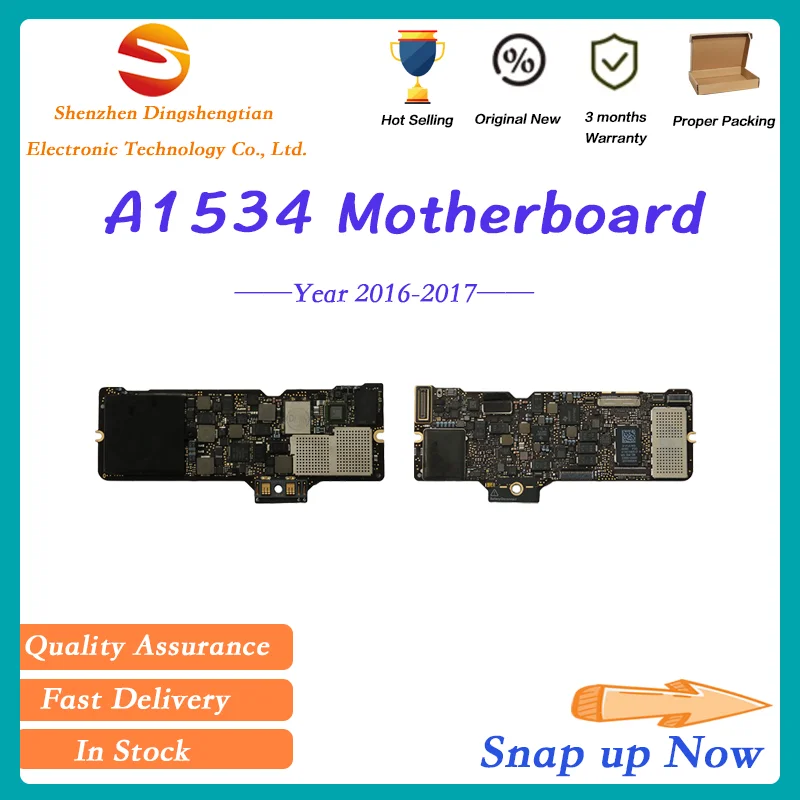 Placa-mãe testada para Macbook A1534, Logic Board 820-00244, 820-00687, 8GB, 256 GB, 500 GB, Emc 2991, 12 polegadas, 2016 2017