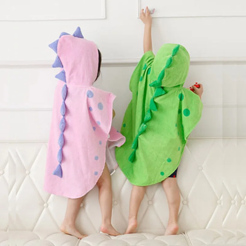 0-12year Cartoon Dinosaur Baby Bathrobe Toddler Cotton Absorbent Breathable Bathrobes Hooded Cape Bath Towel Robe Baby Items