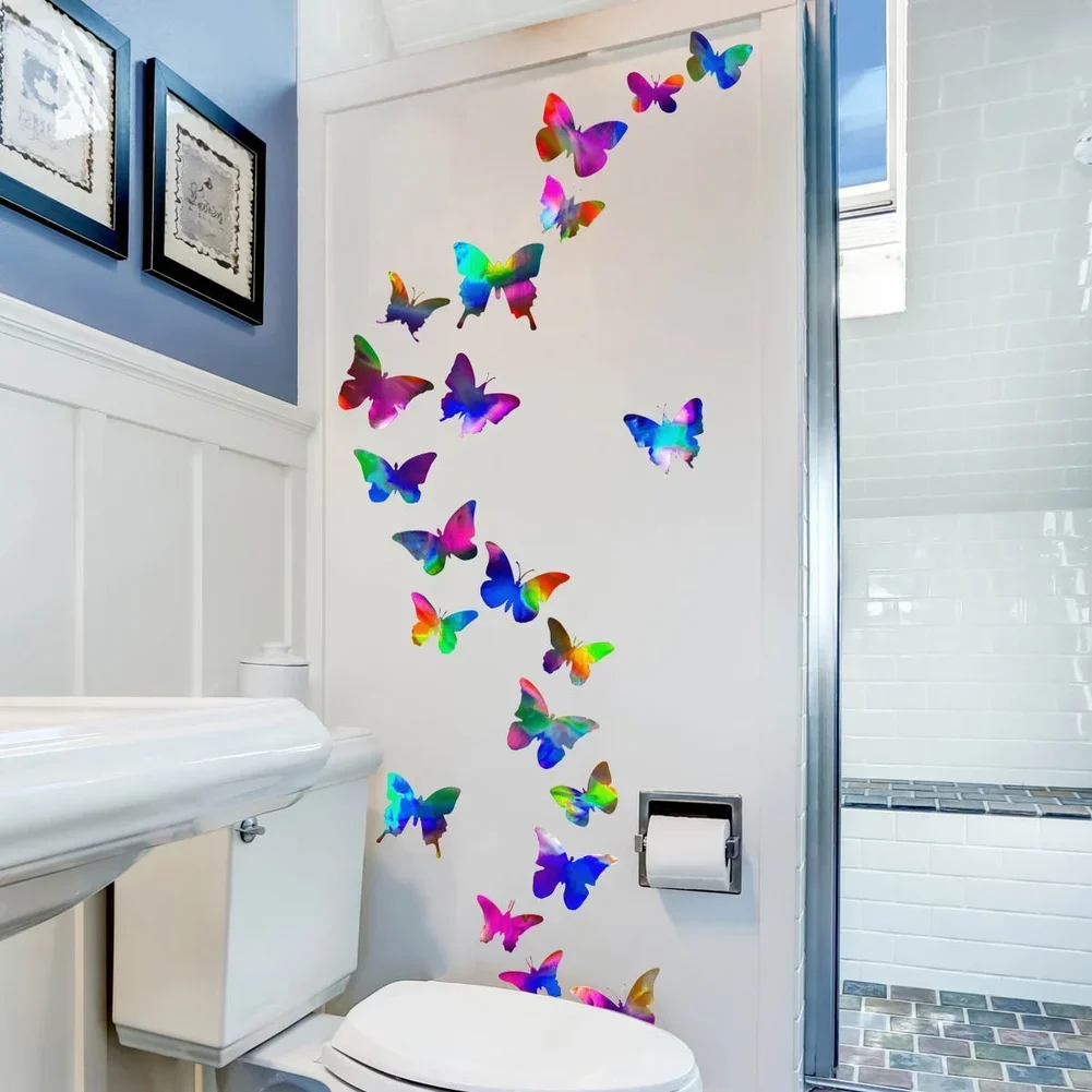 Self-Adhesive Wall Stickers with Holographic Optical Effect and Clear Plant Flower Imagery for Home and Office Walls