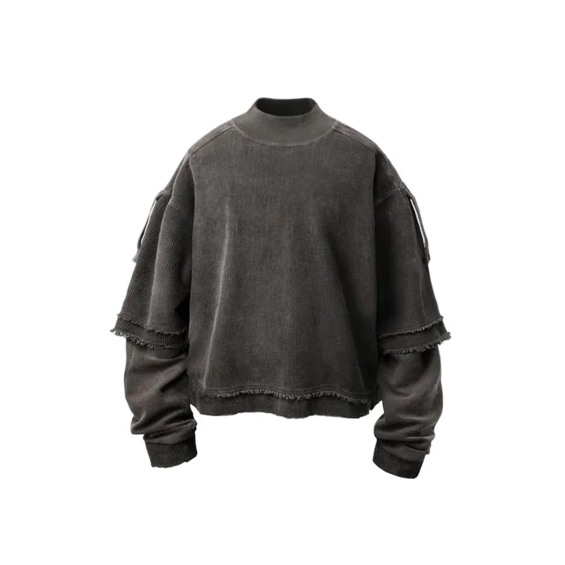 Men's High Street Oversized Hip Hop Hoodies Fashion Streetwear Vintage Sweatshirt Vibe Style Y2K Retro Pullover Tops Fake 2 PCS
