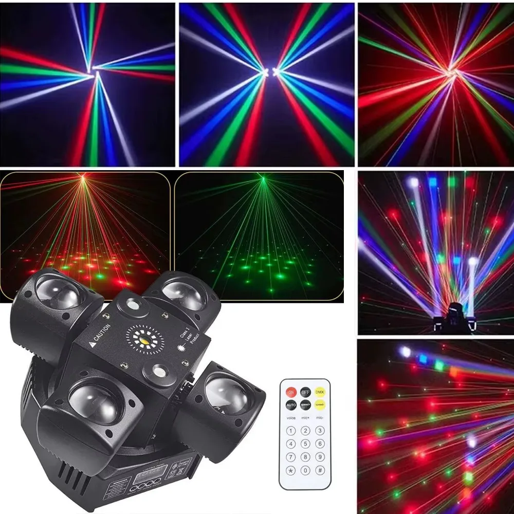 

Mini Moving Head Light 48W LED RGBW Beam Strobe Red Geen Laser Multi Lighting Effect Dmx Control For Mobile Stage DJ Party Disco