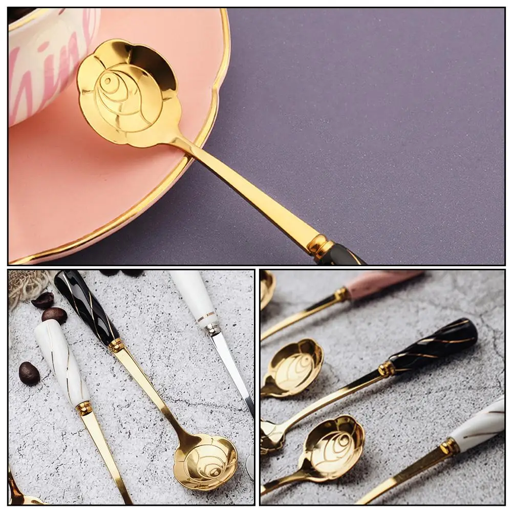 

4 Pcs Cutlery Spoon Coffee Scoop Ceramics Ice Cream Spoons Fun Stainless Steel Dessert
