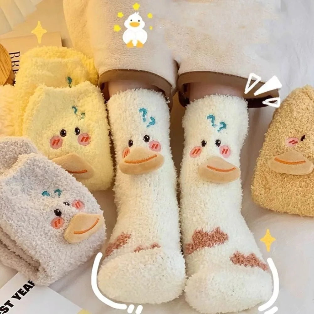 Warm Autumn Fluffy For Women Plush Novelty Duck Socks Cartoon Socks Middle Tube Hosiery Thickened