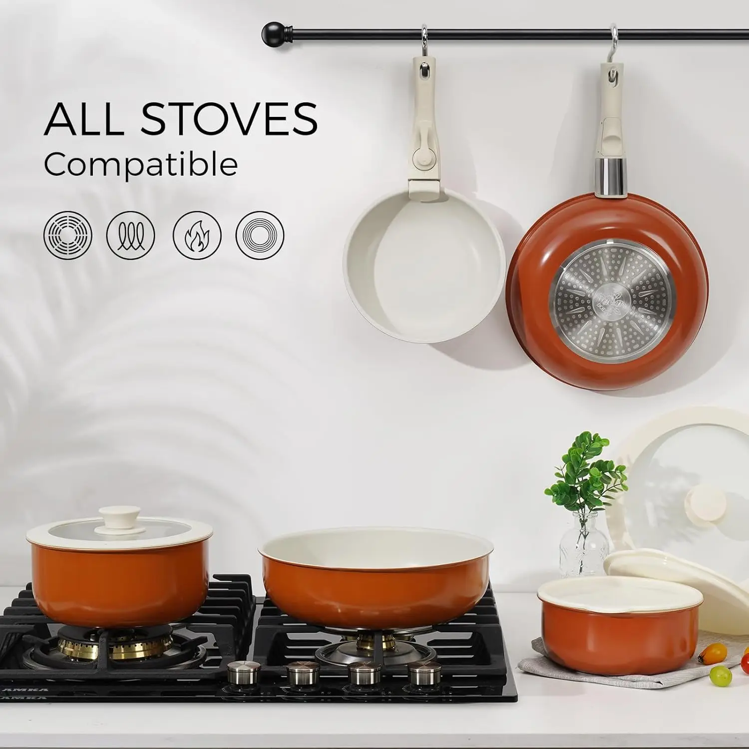 15-Piece Nonstick Cookware Set for Kitchen and RV, Oven & Induction Safe