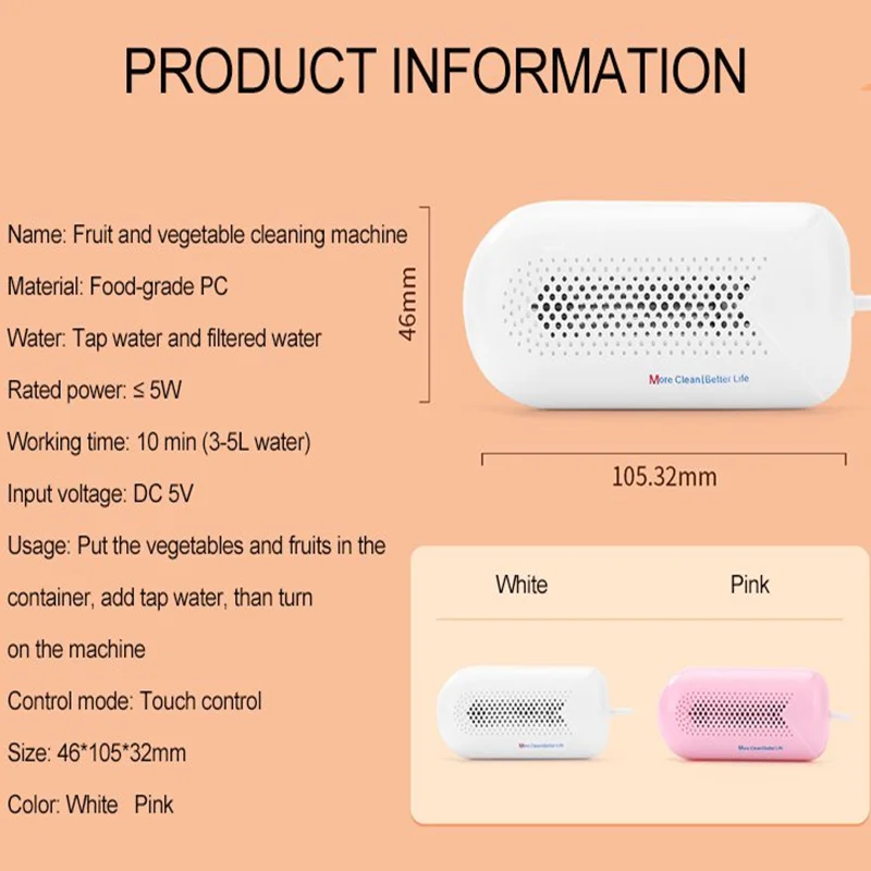Purificatore alimentare strumento per la pulizia di frutta e verdura Protable frutta verdura lavatrice a forma di capsula purificatore alimentare Wireless