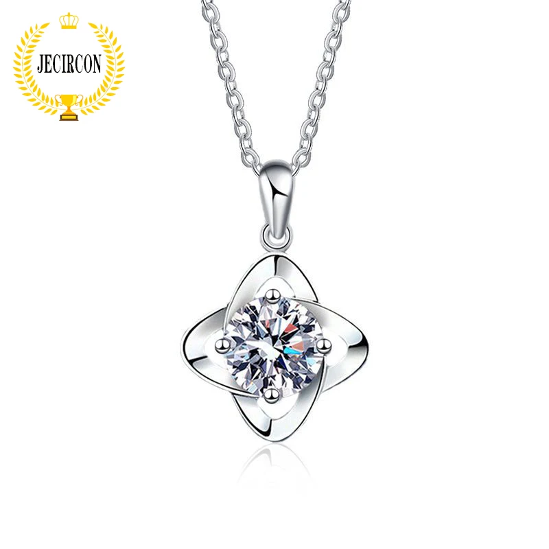 

JECIRCON-925 Sterling Silver Moissanite Necklace for Women 1 Carat Lucky Star Pendant Trendy Clavicle Chain Valentine's Day Gift