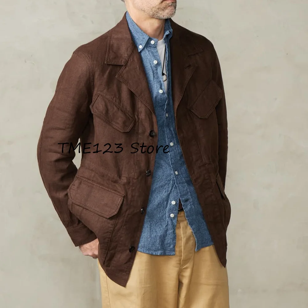 

Men's Coats Linen Fashion Suit Top Casual Lapel Jackets Men Blazers Single-breasted Flap Pockets Suits Blazer Clothing