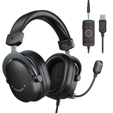 Fone de ouvido para jogos FIFINE H9 com som surround 7.1, controle de volume e interruptor mudo, interface 3,5 mm ou USB para PC/Mac/PS4/PS5/XBox