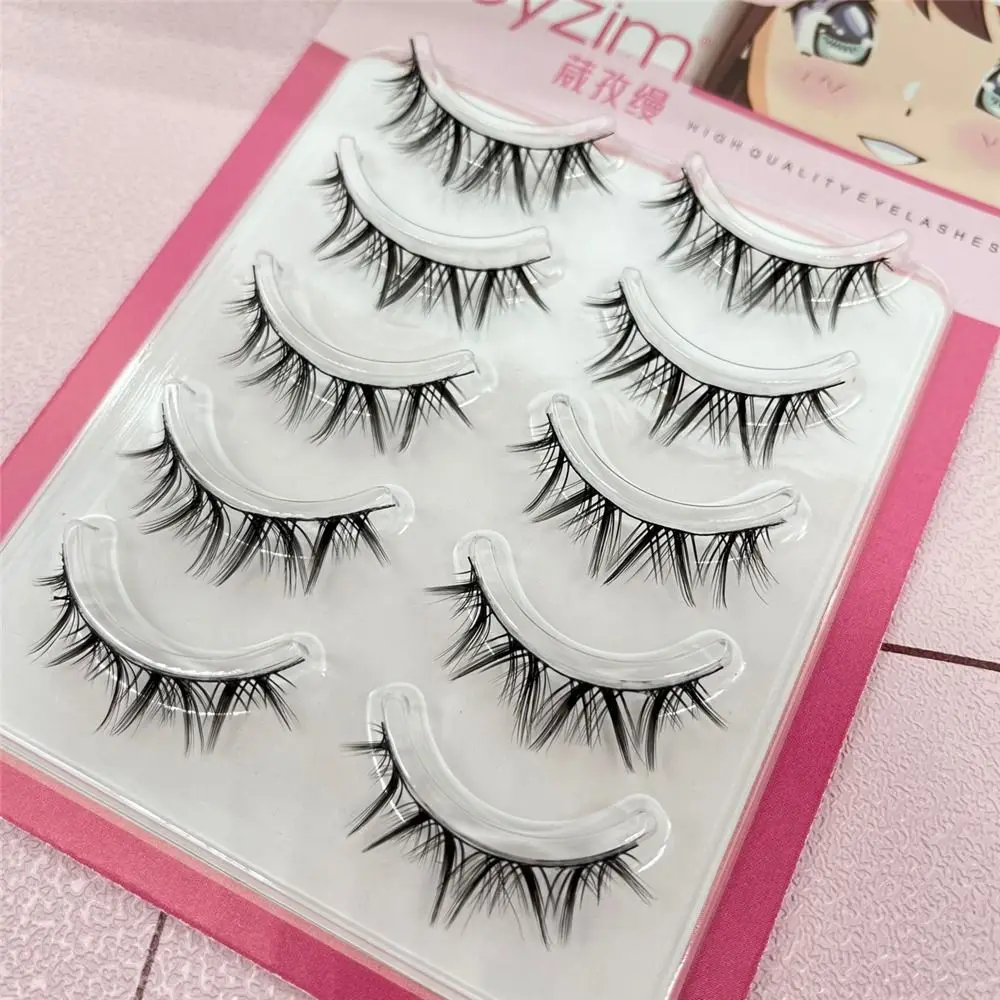 5 Pairs Pack Japanese Cosplay False Eyelashes Dramatic Thick Wet Spiky Lashes Faux Mink Fake Eyelashes Extensions for Women