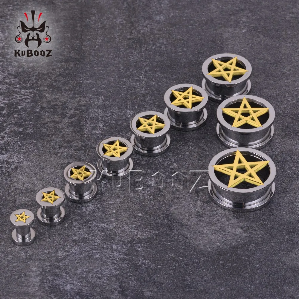 Wholesale Price Pentagram Ear Tunnels Plugs Expanders Gauges Stretchers Piercing Body Jewelry Stainless Steel Earring 38PCS