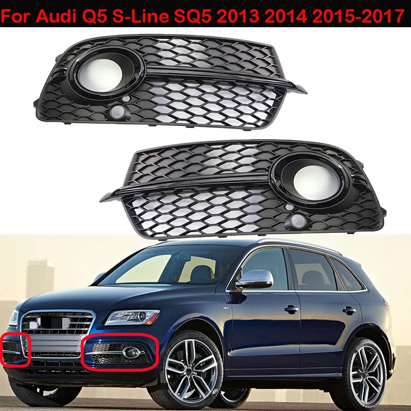 Car Front Bumper Fog Light Grille Grill Cover For Audi Q5 S-Line SQ5 2013 2014 2015 2016 2017 Fog Light Grill