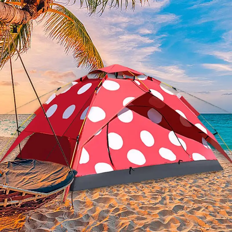 

3-4 Person Outdoor Folding Tent Polka Dot Mushroom Instant Pop Up Tent Portable Automatic Waterproof Camping Tent For Hiking