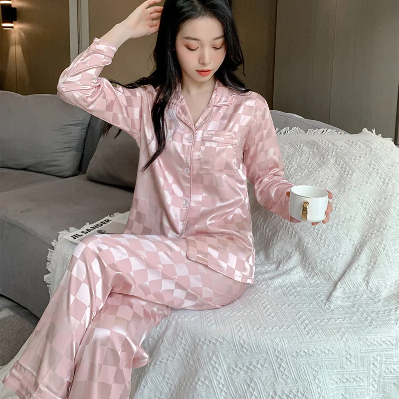 Spring Autumn Silk Pajamas for Women Faux Silk Long Sleeve New Pajama Fashion Simple Pjs Elegant Pijamas Luxury Ladies Sleepwear